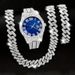 Conjunto de joias masculinas de hip hop com strass - relógio, pulseira e colar de aço inoxidável, acessórios de prata brilhantes_voghion.com