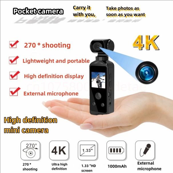 HD Pocket Action 4K 270° drehbare WLAN-Mini-Spots-Kamera mit wasserdichter Hülle für Helm, Reisen, Fahrrad, Tauchen_voghion.com