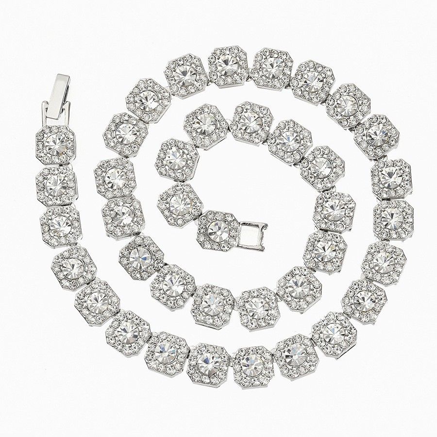 Collier rond bleu glacier en forme de cube de sucre, chaîne cubaine légère, style luxueux, unisexe, tendance_voghion.com