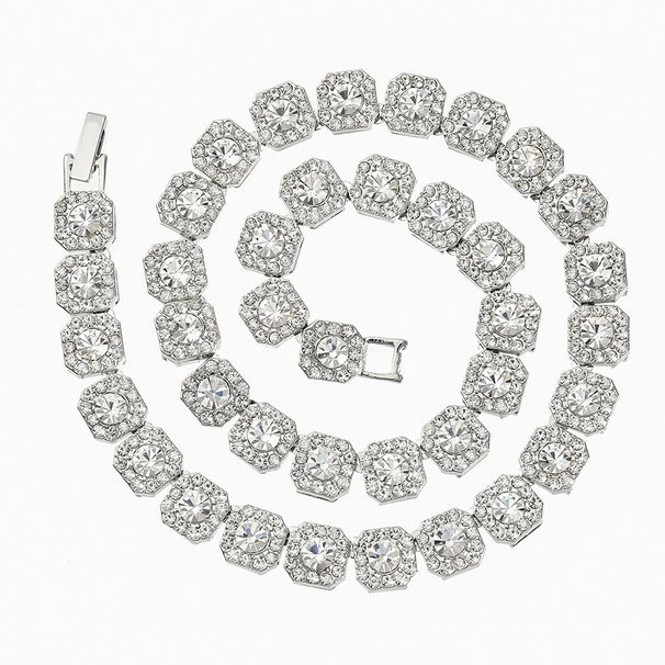 Collier rond bleu glacier en forme de cube de sucre, chaîne cubaine légère, style luxueux, unisexe, tendance_voghion.com