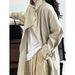 Elegant British-Style Long Trench Coat For Women – Minimalist & Luxurious Knee-Length Overcoat With Adjustable Belt, Pure Cotton, Black & Light Beige_voghion.com