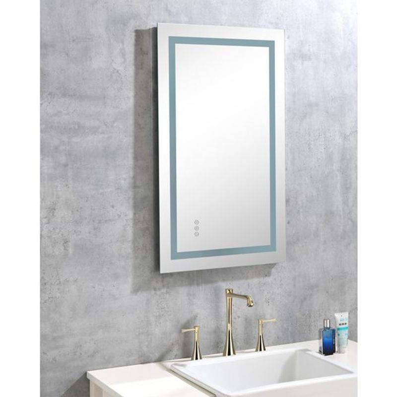 40x20 Inch LED Bathroom Mirror With Frontlit And Backlit, Wall Mounted Vanity Mirror With Smart Touch Button, Anti-Fog, Memory Function, 3 Colors, S_voghion.com