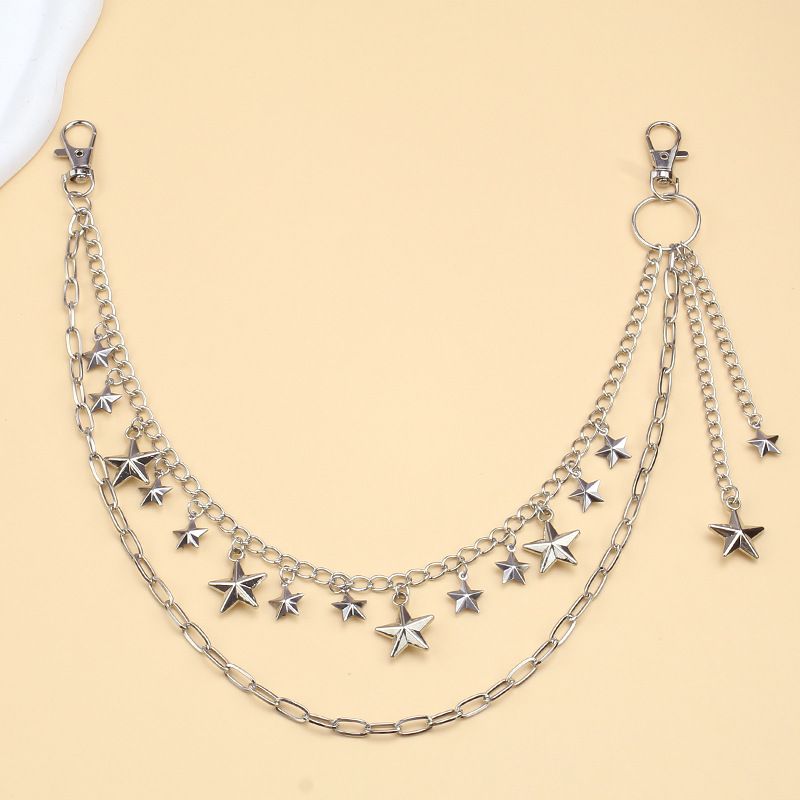 Gepersonaliseerde dubbellaagse metalen pentagramketting Hiphop Punk Trendy Cool Unisex Broekaccessoire_voghion.com