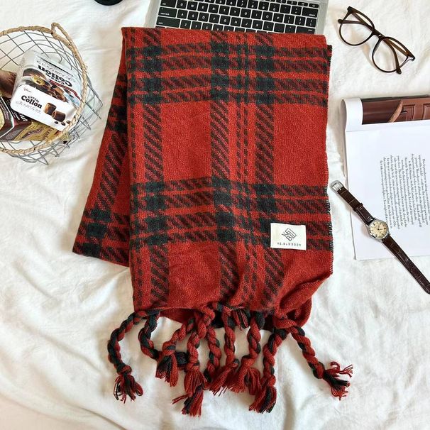 2024 New Winter Cashmere Scarf for Women's High End, Checkered and Versatile Warm Long Shawl Neck_voghion.com