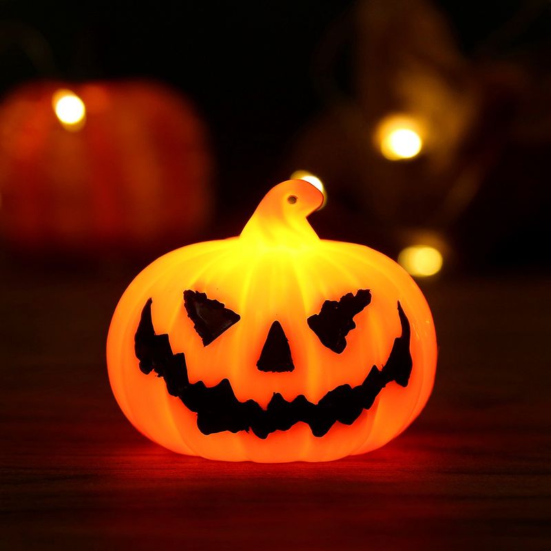 Glow-in-theark Plastic Halloween Pumpkin Lantern - Small Decorative Jack-O'-Lantern For Party, Home & Outdoor Decor_voghion.com