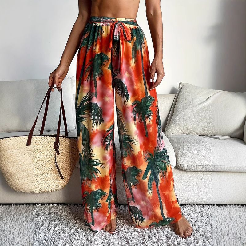 Women's Clothing Bohemian Coconut Palm Beach Pants Quick Drying And Water Resistant Summer Thin Seaside Holiday Style Cool Pants_voghion.com