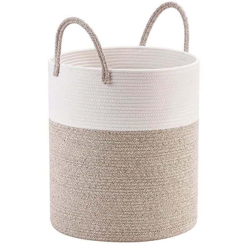 Cotton rope woven basket storage  bamboo basket dirty clothes basket clothes portable folding brown miscellaneous folding basket miscellaneous items_voghion.com