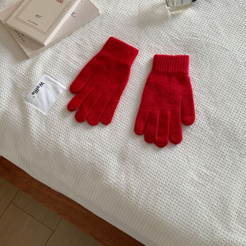 Light Blue Touchscreen Women's Knitted Wool Gloves 2025 New Rabbit Wool Warm Winter Snowsuit_voghion.com