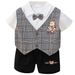 Pojkkostym, pojkar, bebisar, trendiga kläder, barnsommarkläder, björnrutig väst, kortärmat tvådelat set_voghion.com