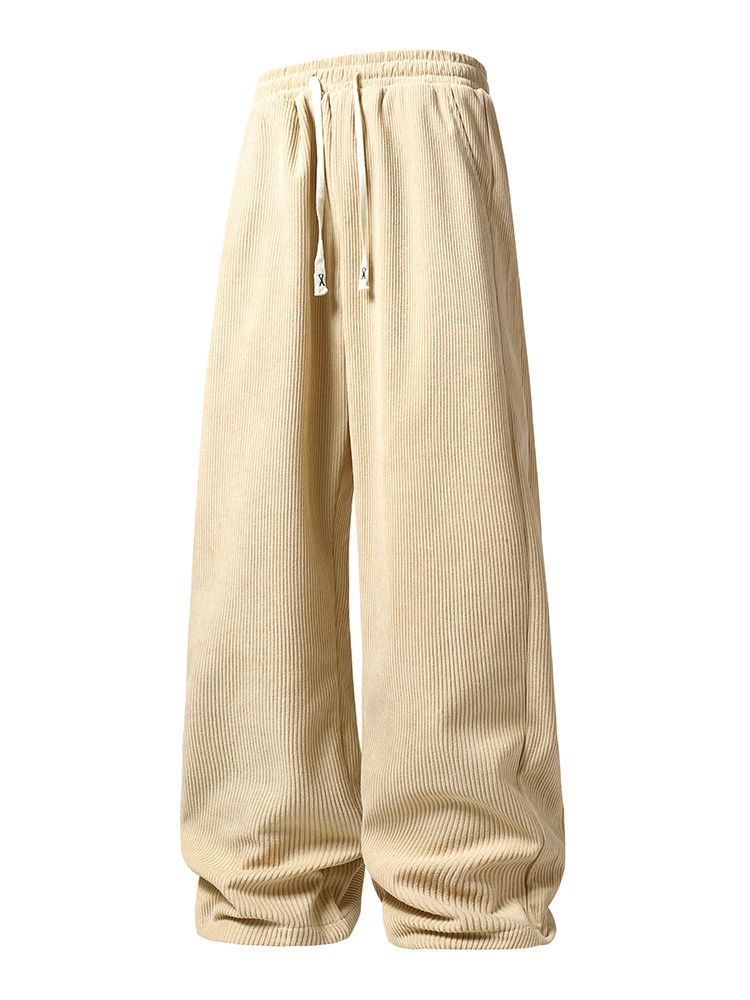 Pure Cross-Border European Size Fleece-Lined Corduroy Sports Casual Men Loose Straight Trendy Brand Lamb Wool Warm Long Pants_voghion.com