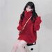 girl Christmas Red Turtleneck Knitted Sweater Scarf Two-Piece Set For Women Autumn Winter High-End Lazy Thickened Outerwear_voghion.com