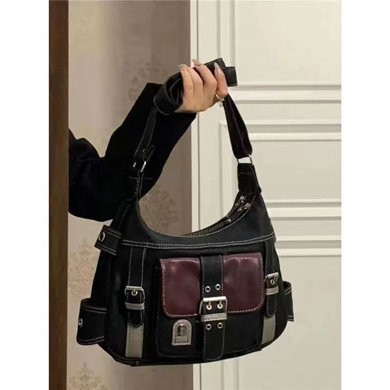 Borsa a tracolla retrò Y2K – Tracolla in PU morbido e alla moda con design color-block, shopper casual unisex per gli amanti dello streetwear_voghion.com