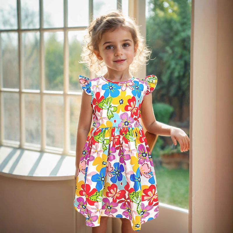 Vestido infantil para meninas primavera e verão, cheio de vitalidade, estampa floral, vestido fashion para meninas_voghion.com
