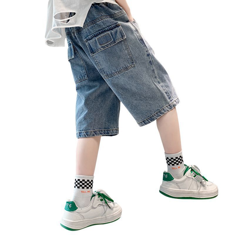 Short d'été en denim pour mère et enfant, short d'été fin, nouveau style, vêtements pour enfants, pantalons décontractés tendance pour garçons, 2024_voghion.com