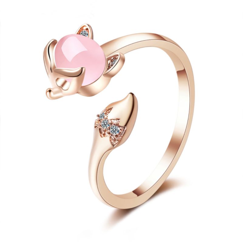 Bague ouverte unisexe tendance en forme de renard incrusté de diamants Bague élégante en pierre œil de chat synthétique_voghion.com