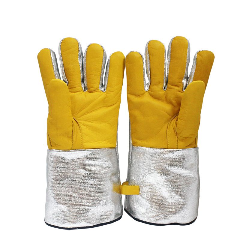 Rękawice termiczne z folii aluminiowej ze skóry bydlęcej, kompozyt metalowo-aluminiowy, ognioodporna tkanina, spawanie w wysokiej temperaturze, termiczna podszewka z wełny jagnięcej_voghion.com