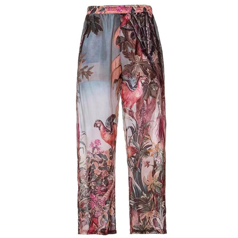 Damenmode, trendiger, bedruckter, einteiliger Triangel-Oberteil, hohe Taille, Netz-Hosenanzug_voghion.com