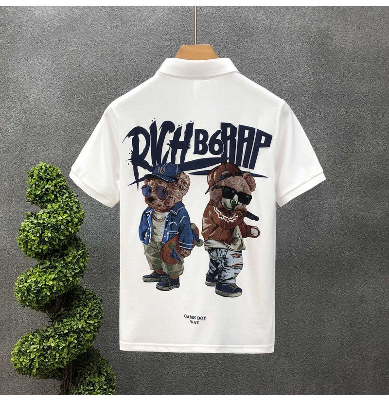 Popular Cartoon Printed, Short Sleeved T-shirt, Lapel, Personalized Men's Summer Fashion Brand, Leading Slim_voghion.com