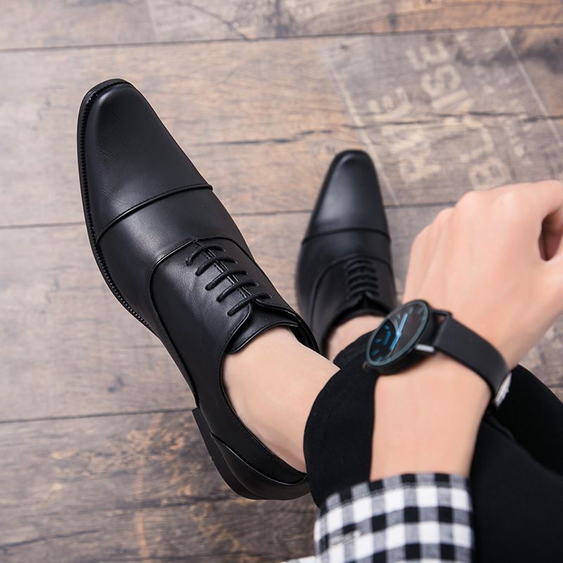 Britischer Stil Nachtclub Friseur Leder Casual Business Schnürschuhe mit spitzer Zehenpartie Herrenschuhe_voghion.com