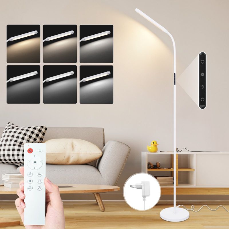 LED Stehlampe Dimmbar Weiß - 11W 3000K-6500K 5 Farbtemperaturen 5 Helligkeiten Drehbar Touch Control 1H Timer Für Wohnzimmer Kinderzimmer Sofa_voghion.com