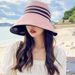 Fashion Summer Black Vinyl Sun Women Stripe Wide Brim UV Protection Bucket Hat Foldable Outdoor Beach Ladies Empty Top Sunscreen_voghion.com