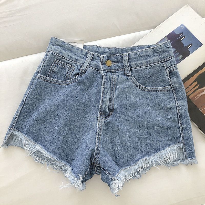 Short en jean ample et polyvalent pour femme, taille haute, amincissant, style coréen, jambes larges, effiloché, tendance, été 2025_voghion.com