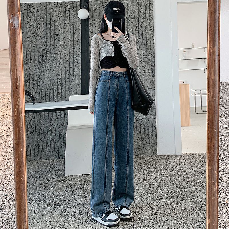 Nove traperice širokog struka za žene rane jeseni, američki stil širokog kroja plus veličine, mali stas, ravne nogavice za vitkije tijelo_voghion.com