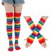 Set unisex per feste di Natale Calze colorate sopra il ginocchio Calze arcobaleno per feste Guanti Calzini a righe colorate_voghion.com