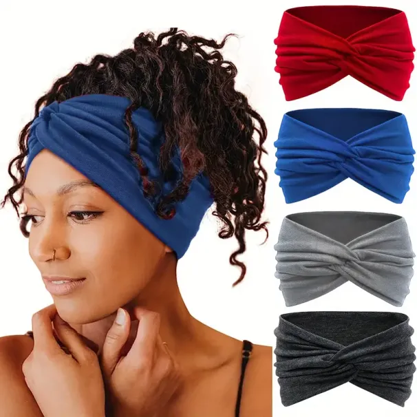 Fasce per capelli larghe da 4 pezzi per donna, fascia per turbante grande Fascia per capelli Boho Accessori per capelli con nodo intrecciato_voghion.com