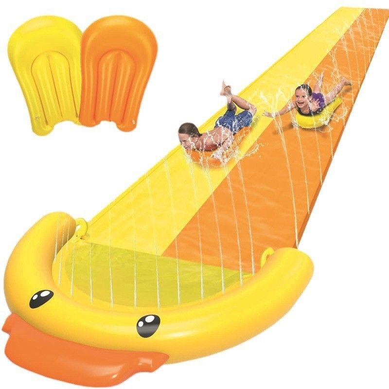 Little Yellow Duck Water Slide Children's Lawn Slide Water Play Game Double Slide Game Water Spray Slide_voghion.com