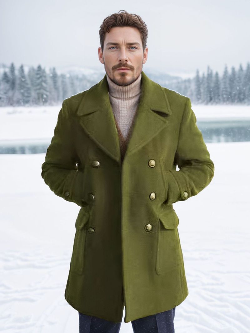 Men's Clothing Autumn And Winter Men's Clothing British Navy Style Mid Length Long Sleeved Woolen Coat High Quality Woolen Coat_voghion.com