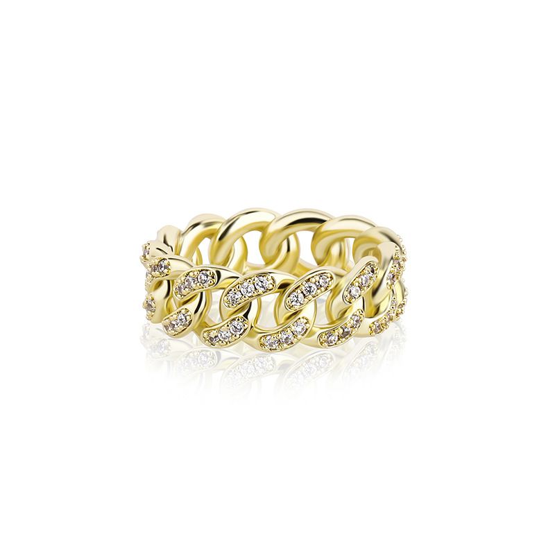 Ins Cuban Chain Inlaid With Zircon Real Gold Plated Hip Hop Unisex Ring Bilng_voghion.com