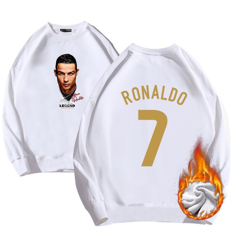 Football Club Cristiano Ronaldo Portrait Nr. 7 Rundhalspullover mit Samt für Herbst und Winter, locker, doppelseitig_voghion.com