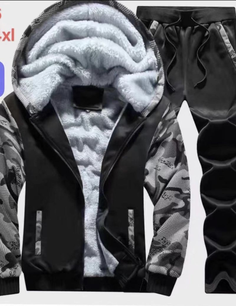 Men's clothing Winter plus fleece hooded hoodie two sets of casual sports cross-border camouflage long sleeve cardigan hoodie_voghion.com