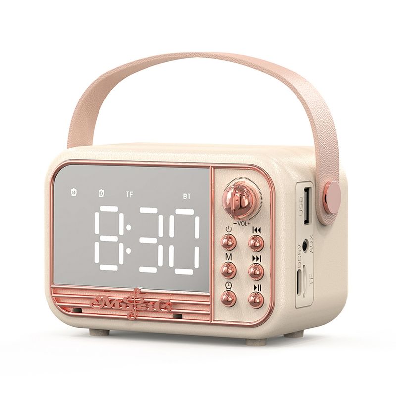 S11 Handheld-Retro-Wecker, Bluetooth-Lautsprecher, tragbare Desktop-Uhr (Pink)_voghion.com