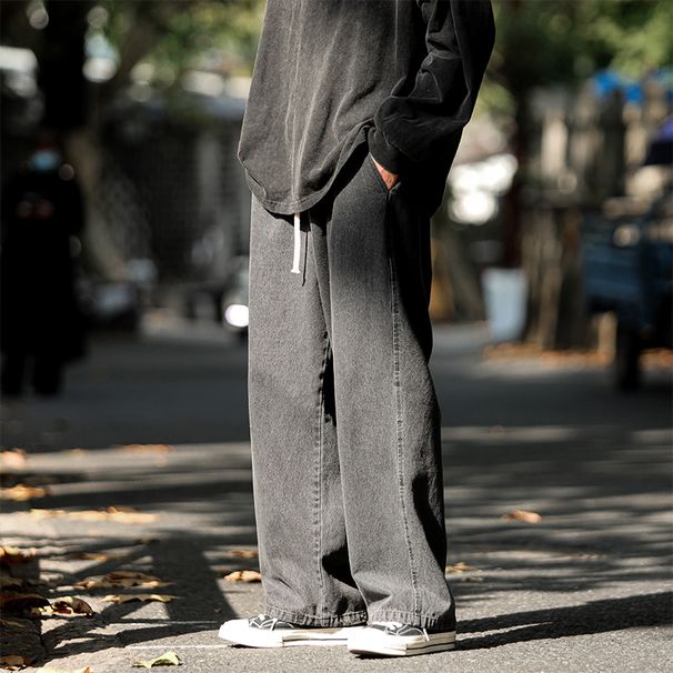 Dark Blue Vintage Jeans Men's Japanese Trendy Brand Drape Straight Pants Ins High Street Ruffian Handsome Drawstring Wide-leg Pants_voghion.com