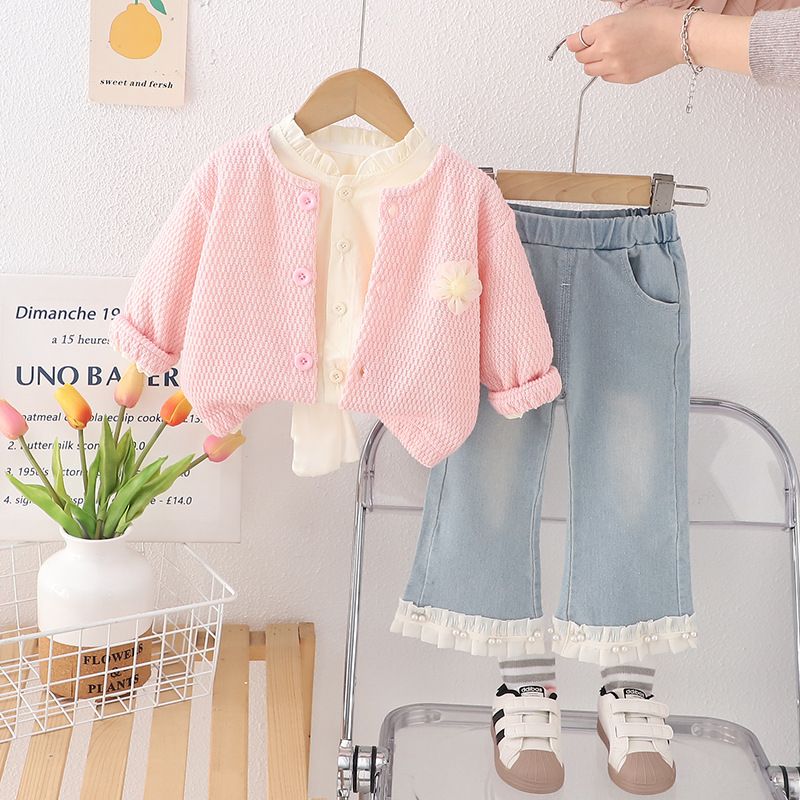 Baby Mädchen Trendy Frühling Outfit 2025 Frühling Und Herbst Neue Stil Für Kleine Mädchen, Mesh Bogen Strickjacke Jacke, Mädchen_voghion.com
