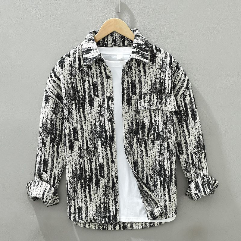 1323 Camicia con motivo a fiocco di neve da uomo, a maniche lunghe, alla moda, giapponese, versatile, casual, da sostituire in un unico pezzo_voghion.com
