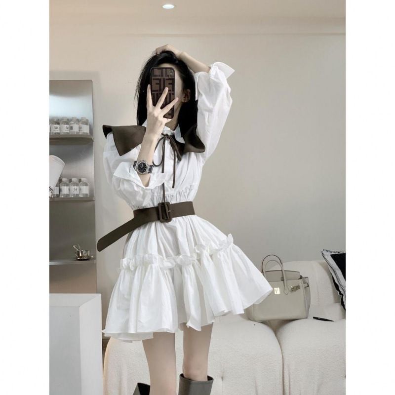 Abito camicia da donna in stile francese, elegante, snellente, con maniche lunghe, per la primavera e l'autunno_voghion.com