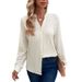 Women's Clothing lace stitching tops wear transparent long sleeved stand up collar cardigan shirt_voghion.com