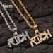 Herren- und Damenschmuck Hip Hop Rich Letter Anhänger Halskette mit Zirkonia, Edelstahlkette, trendiges Urban Streetwear Accessoire_voghion.com