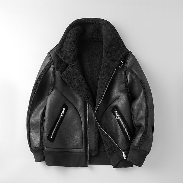 Men’s Reversible Faux Leather & Fleece Jacket – Winter Coat With Stand Collar (Sizes M-3XL, Black/Brown/Olive/Black-White)_voghion.com