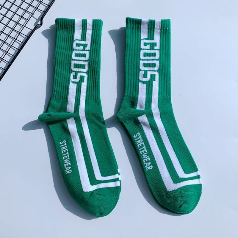 Ins Letter Striped Street Skateboard Trendy Brand Medium Length For Men And Women's Sports Cotton Socks_voghion.com