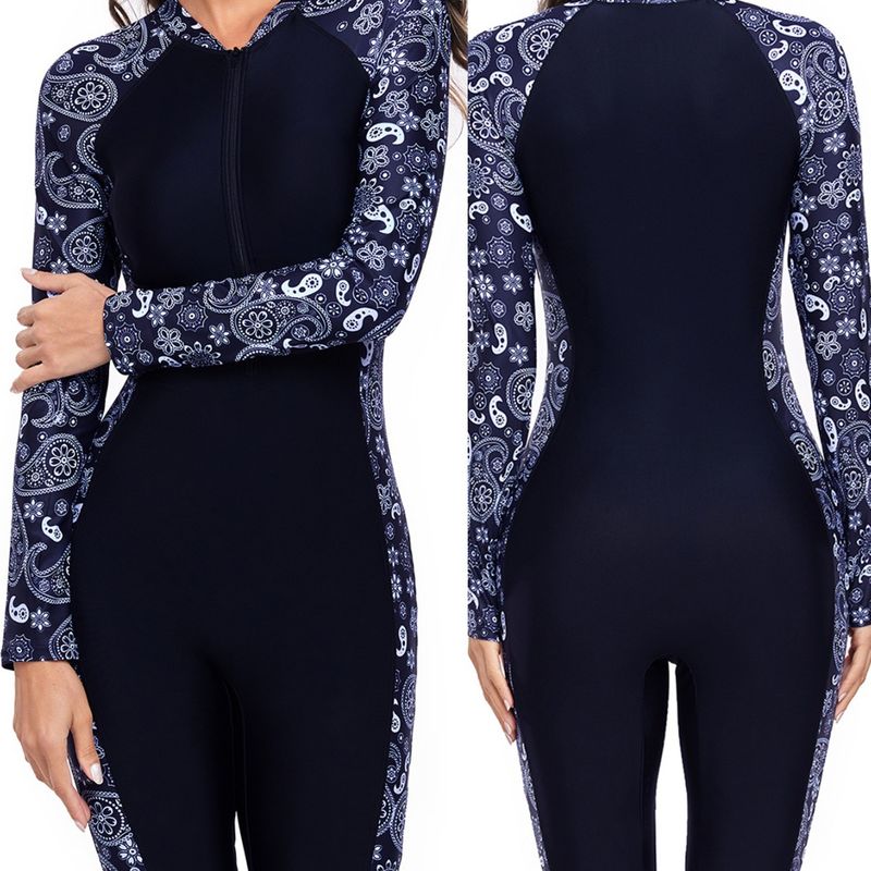 Surfing Suit Long Sleeve Shorts One Piece European And American Sexy Bodycon Conservative Ladies Printed Solid Color Swimsuit Swimwear_voghion.com