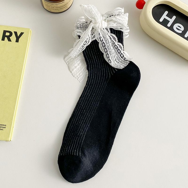 Unisex Hohl Dënn Atmungsaktiv Socken Damen Mëttelstufe Socken Séiss Spitz Spitz Schleif Socken Dënn_voghion.com
