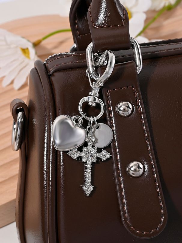 Chaveiro com coração de diamante incrustado em cruz, bolsa gótica, capa para fone de ouvido, pingente para casal_voghion.com