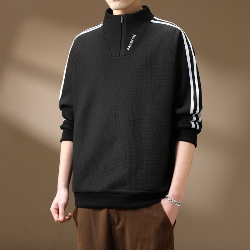 Lässiger Kapuzenpullover für Herren – Leichtes Waffelstrickgewebe, Halbreißverschluss-Design, lockere Passform für urbanen Stil (Khaki, Schwarz, Weiß)​_voghion.com