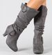 Frosted spring and autumn women's boots belt buckle high knight boots chunky heels_voghion.com