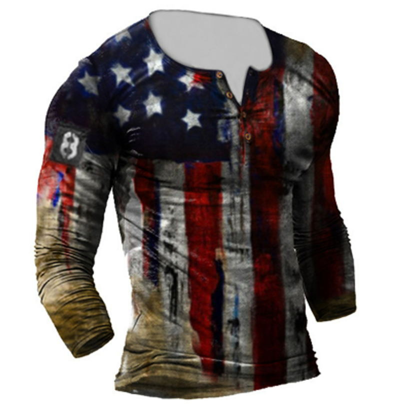 Summer Fashion Henley Shirt Long Sleeve T Shirt Top Men Polo Shirt Casual Vintage Shirt_voghion.com