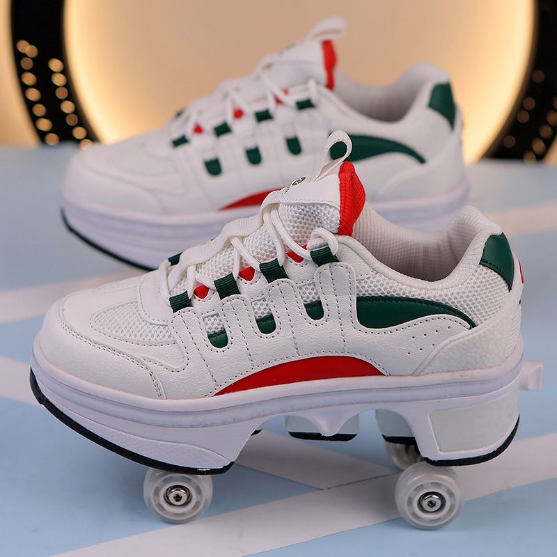 Roller Skating Deformed Shoes Four Wheel Dual Purpose Roller Skates Double Row Running Shoes Roller Skates Can Walk Roller Skating_voghion.com